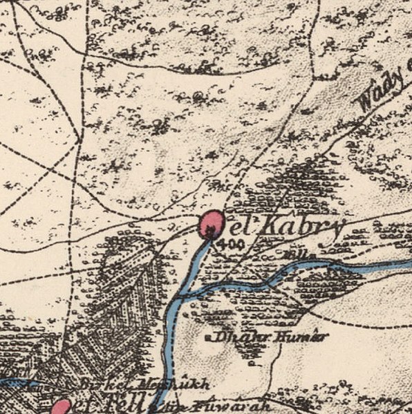 אזור כאברי השופע בממים במפה שמתוארכת לשנת 1870.