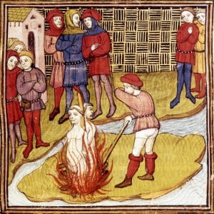 ציור מהמאה ה-14 המתאר שריפת טמפלרים על המוקד באשמת כפירה